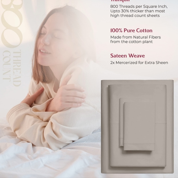 Mayfair Linen 800 Thread Count 100% Egyptian Cotton Sateen Weave Sheet 4-pc set - Picture 7 of 11